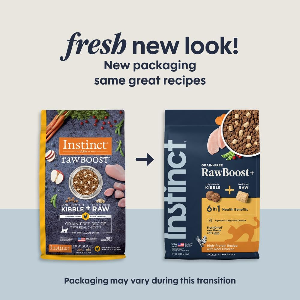Rawboost, Dry Cat Food + Freeze Dried, Real Chicken, 10 Lb Bag | High-Protein Kibble with Freshdried Raw Bites, Grain-Free, Cage-Free Chicken Recipe, Minimally Processed, Complete Nutrition