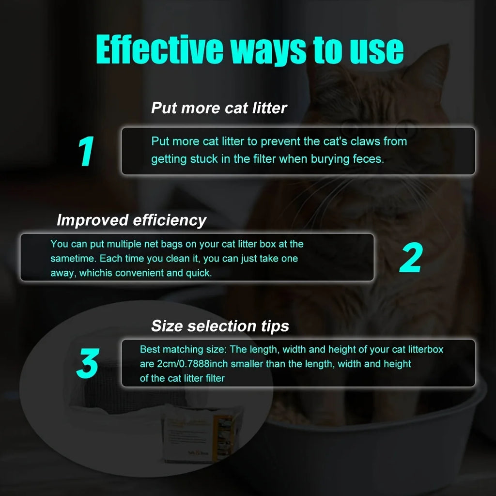 Cat litter box with text on effective ways to use cat litter