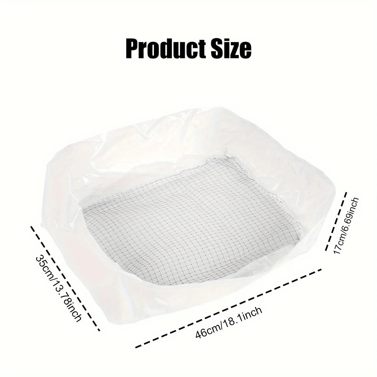 Product size chart with a cushion and measurements on a white background