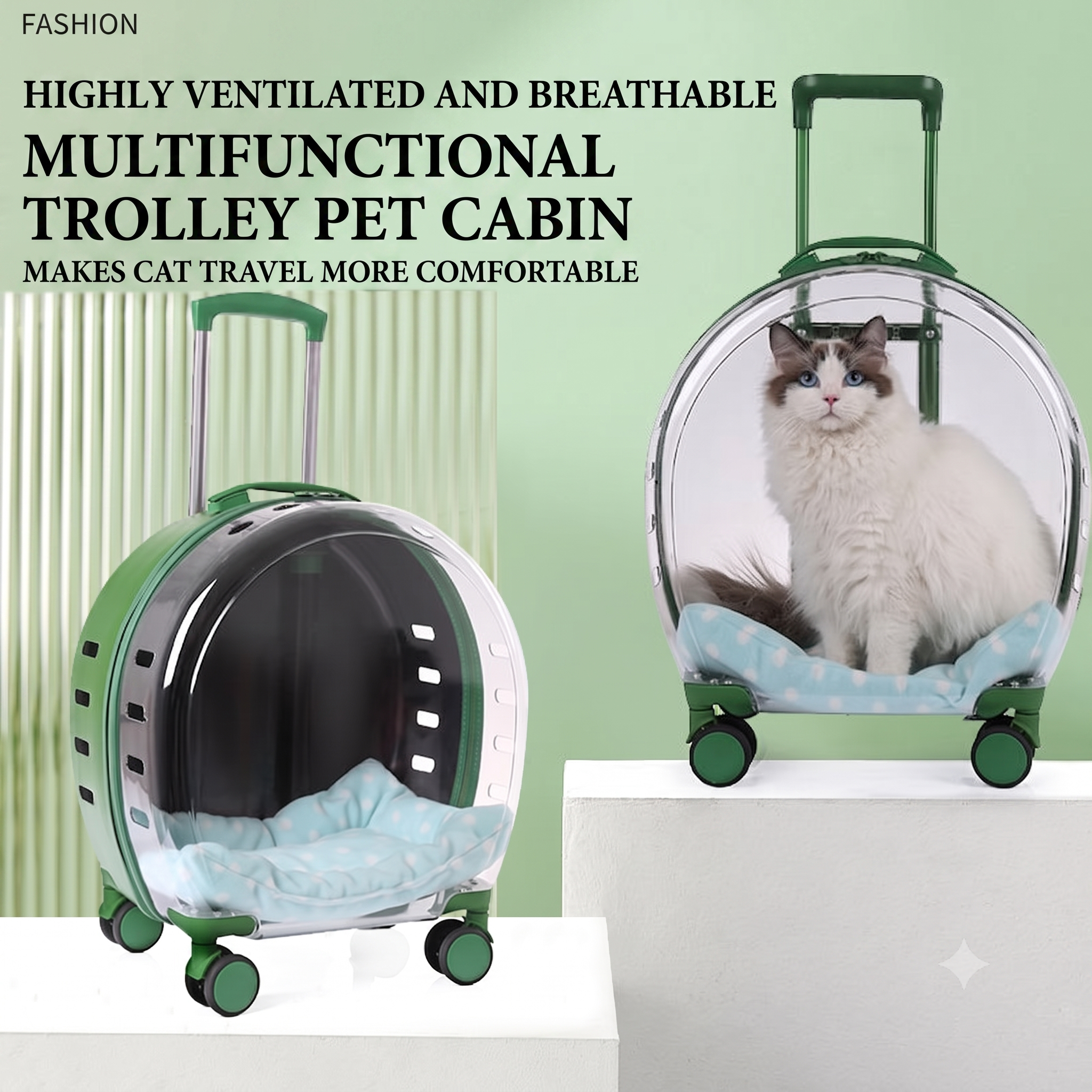 Transparent Rolling Pet Travel Carrier