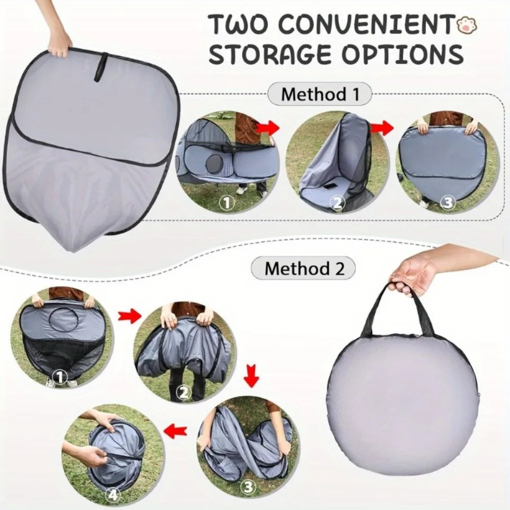 Instructions for using two convenient storage options for a gray bag.