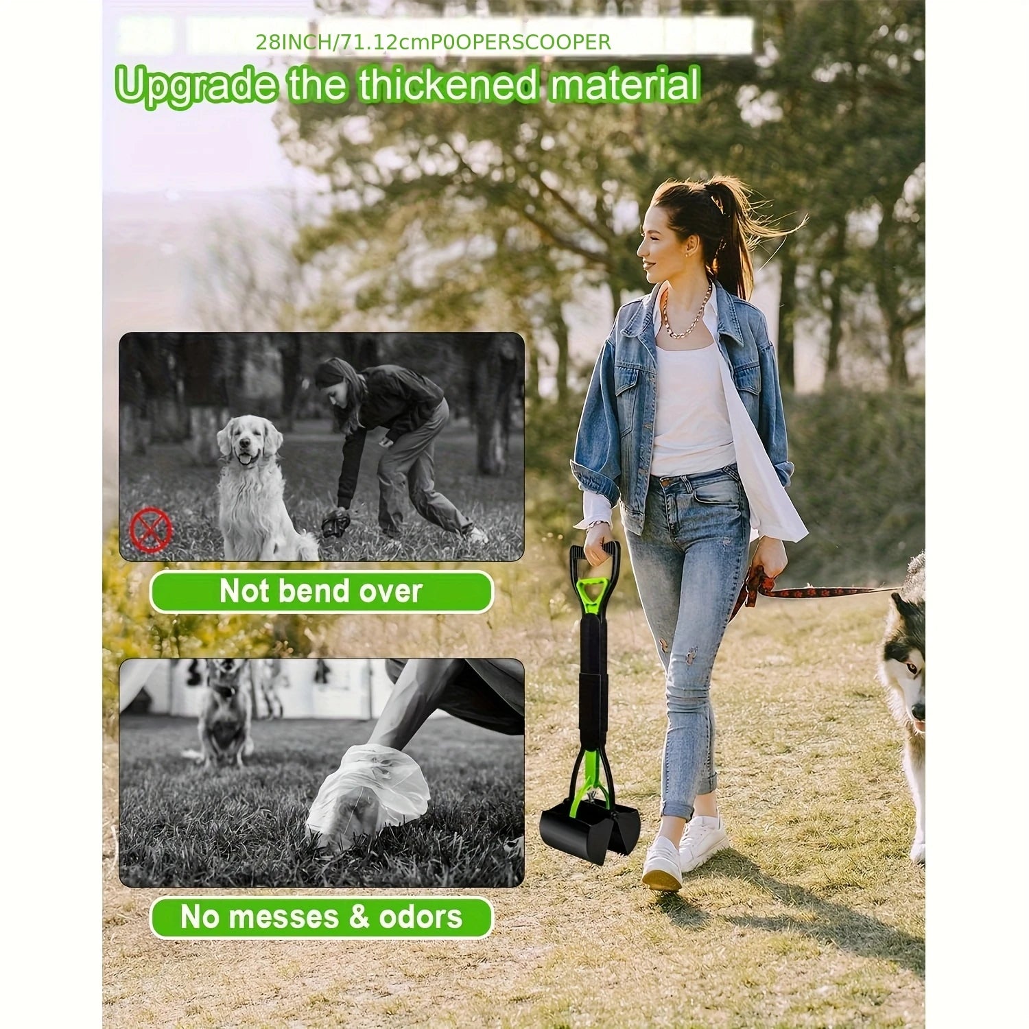 Foldable No-Bend Dog Poop Scooper – Long Handle Pet Waste Pickup Tool for Indoor & Outdoor Use