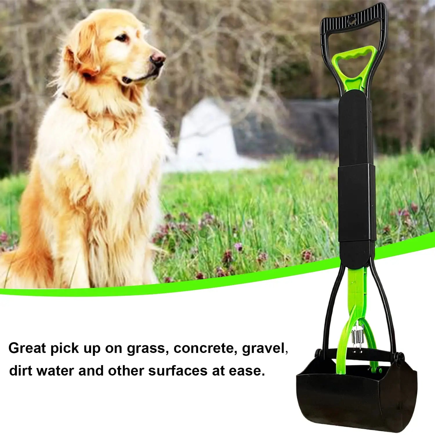 Foldable No-Bend Dog Poop Scooper – Long Handle Pet Waste Pickup Tool for Indoor & Outdoor Use