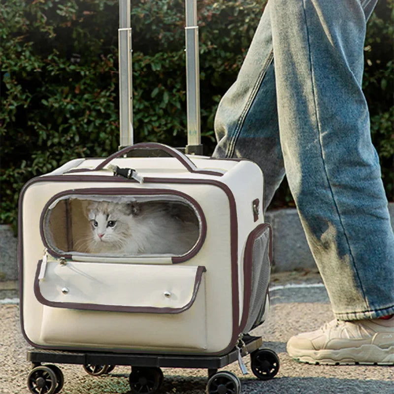 4-in-1 Pet Trolley Carrier Bag — Rolling Luggage Backpack for Cats & Small Dogs