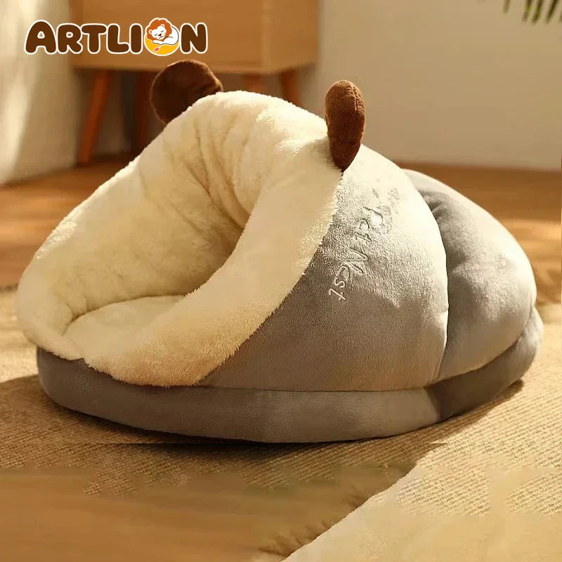 Soft Plush Pet Bed Sofa with Removable Cover – Warm Cozy Sleeping Nest for Dogs & Cats