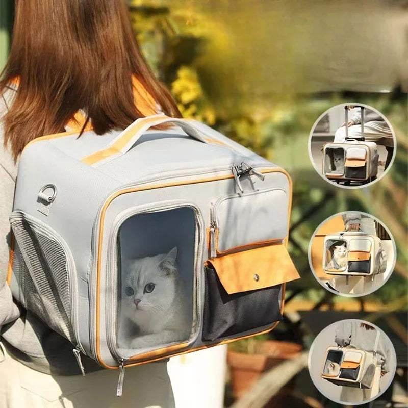 4-in-1 Pet Trolley Carrier Bag — Rolling Luggage Backpack for Cats & Small Dogs