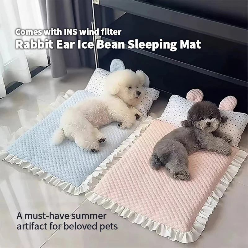 Ice Silk Cooling Pet Bed Mat with Ear Pillow