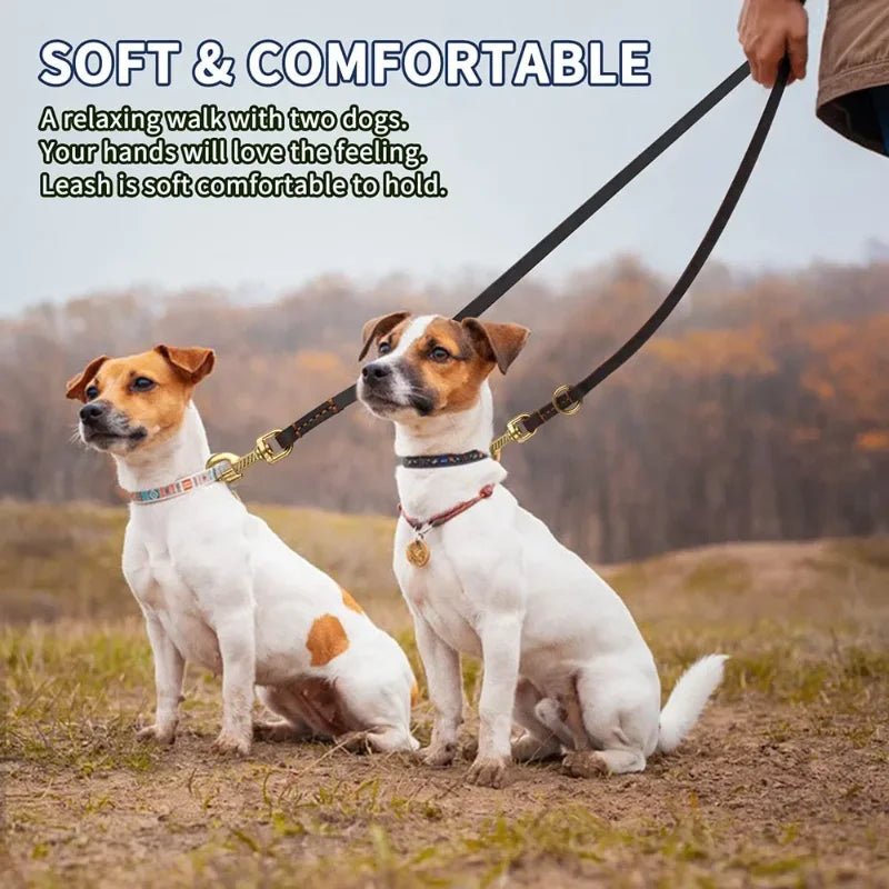 Genuine Leather Hands-Free Dog Leash – 7-in-1 Multi-Function Crossbody Lead
