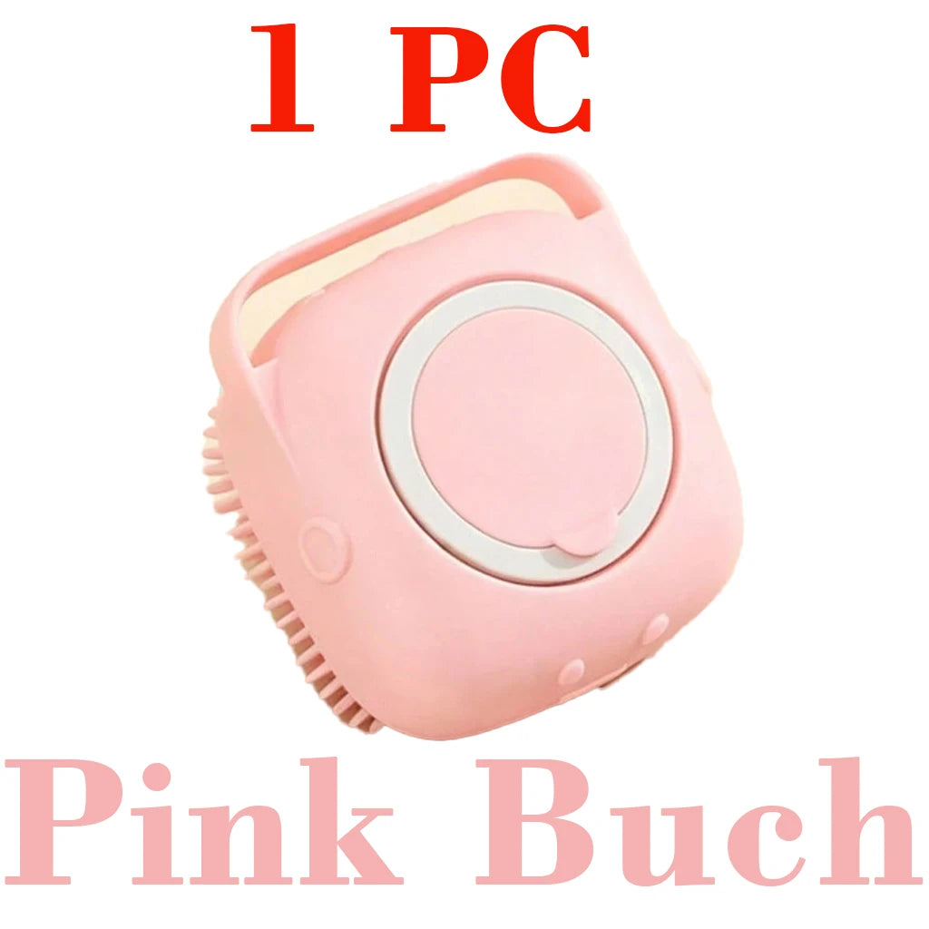 A pink handheld facial cleansing brush with soft bristles and a circular scrubbing pad, shown on a white background with red text reading '1 PC' at the top and pink text reading 'Pink Buch' at the bottom.