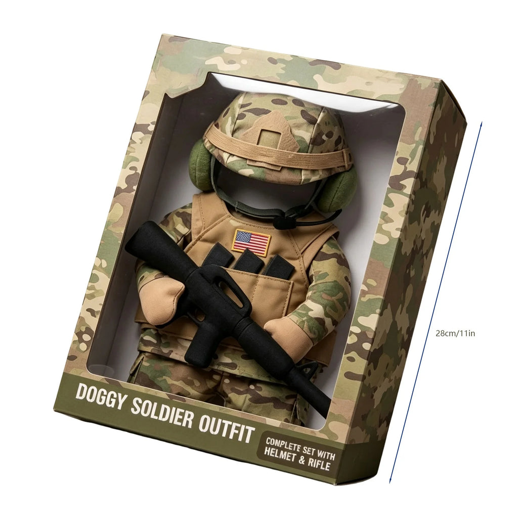 Small Dog Soldier Costume with Hat | Camouflage Halloween Outfit