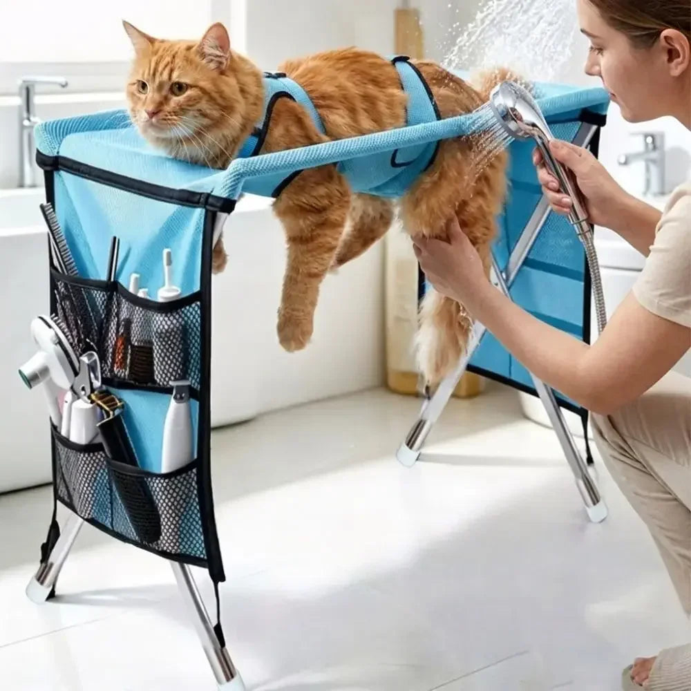 Folding Pet Grooming Hammock with Support Frame