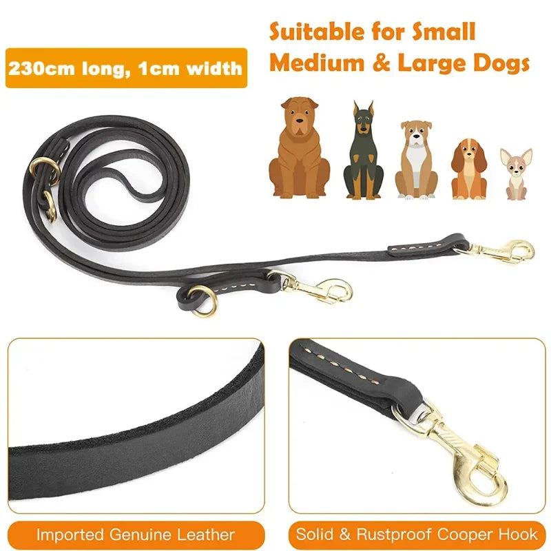 Genuine Leather Hands-Free Dog Leash – 7-in-1 Multi-Function Crossbody Lead