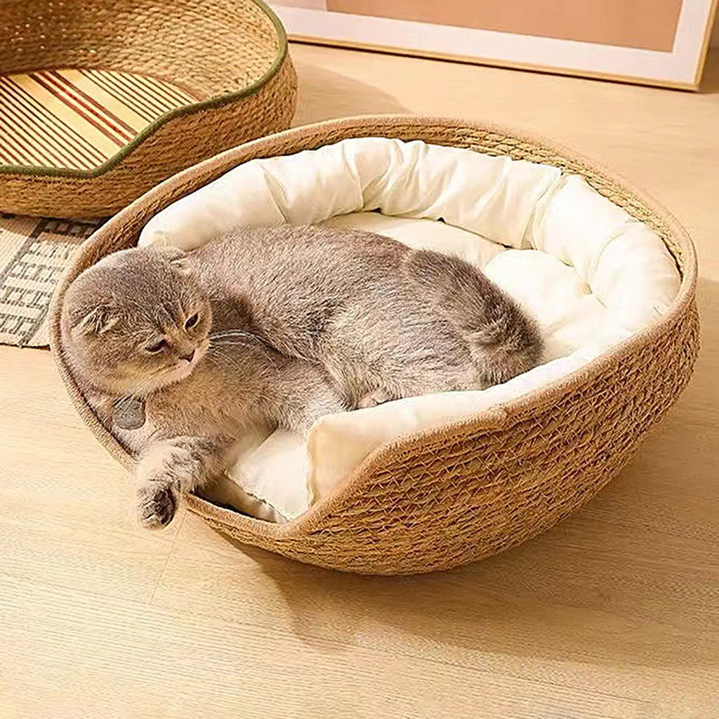 Cotton Rope Round Cat Bed with Pillow