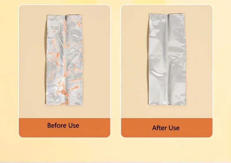 Before and after use comparison of a product on a beige background