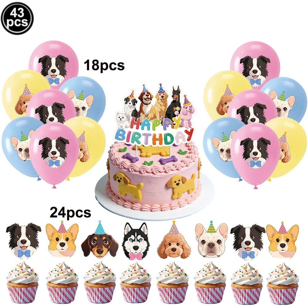 Dog Birthday Party Decoration Set – Banner, Balloons & Cake Decor for Pets