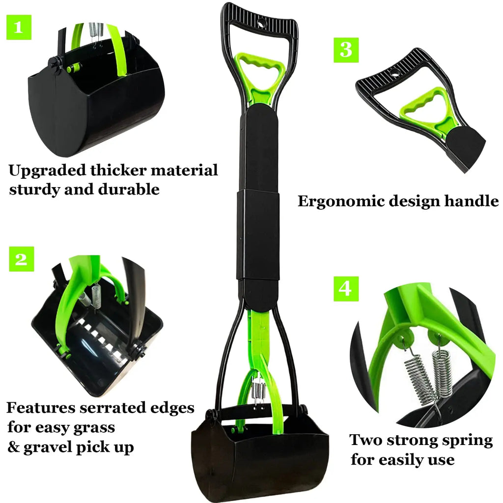 Foldable No-Bend Dog Poop Scooper – Long Handle Pet Waste Pickup Tool for Indoor & Outdoor Use