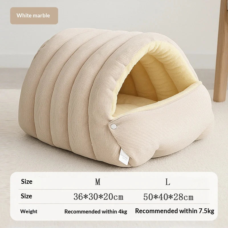 Warm Enclosed Plush Cat Bed with Washable Cover