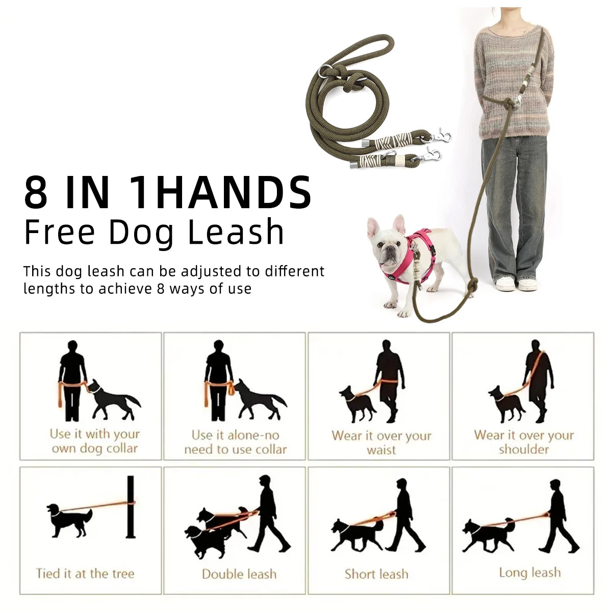Multifunctional Hands-Free Dog Leash | Braided Nylon for Medium & Large Dogs