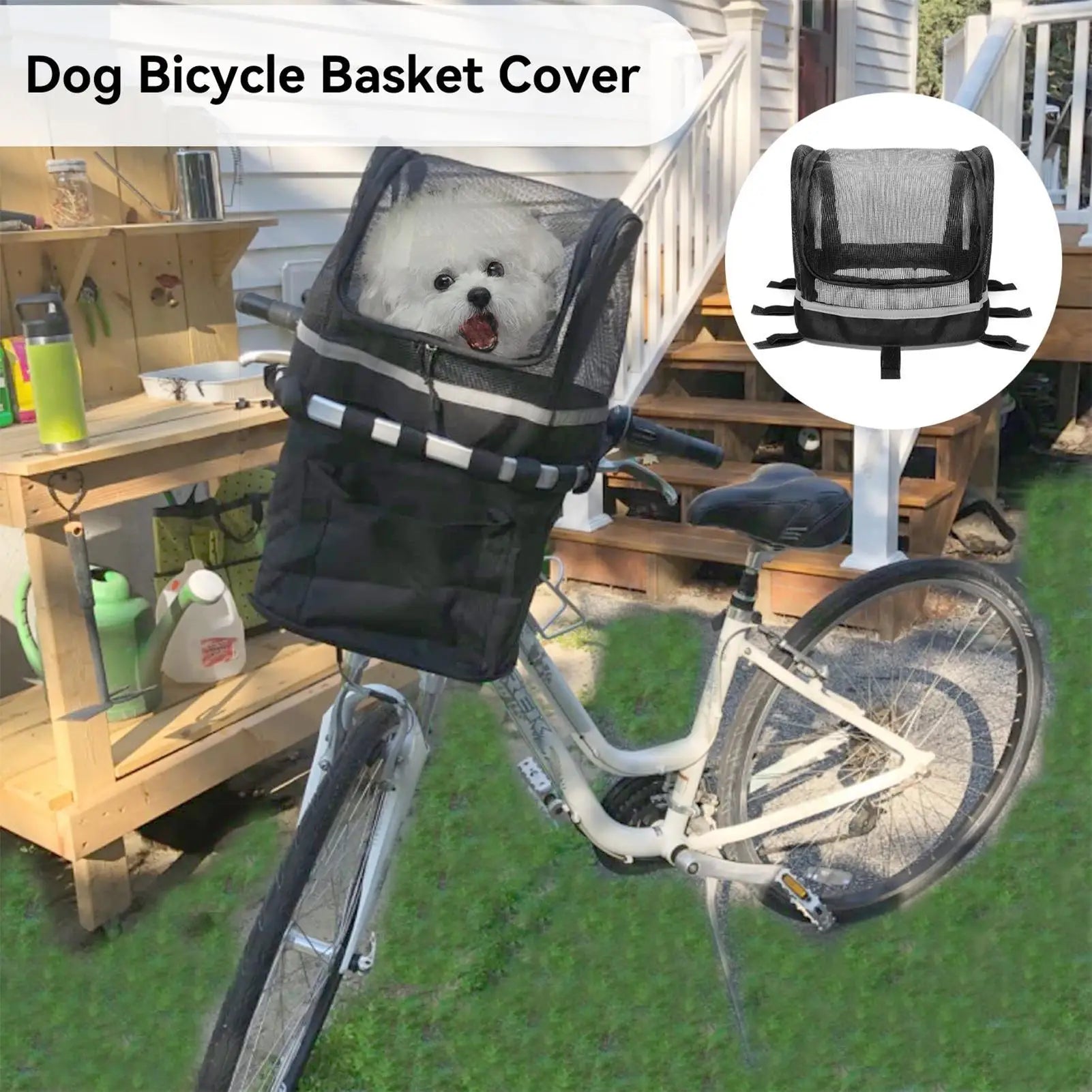 Pet Bicycle Handlebar Basket with Mesh Window — Shock-Absorbing Bike Carrier for Small Dogs & Cats