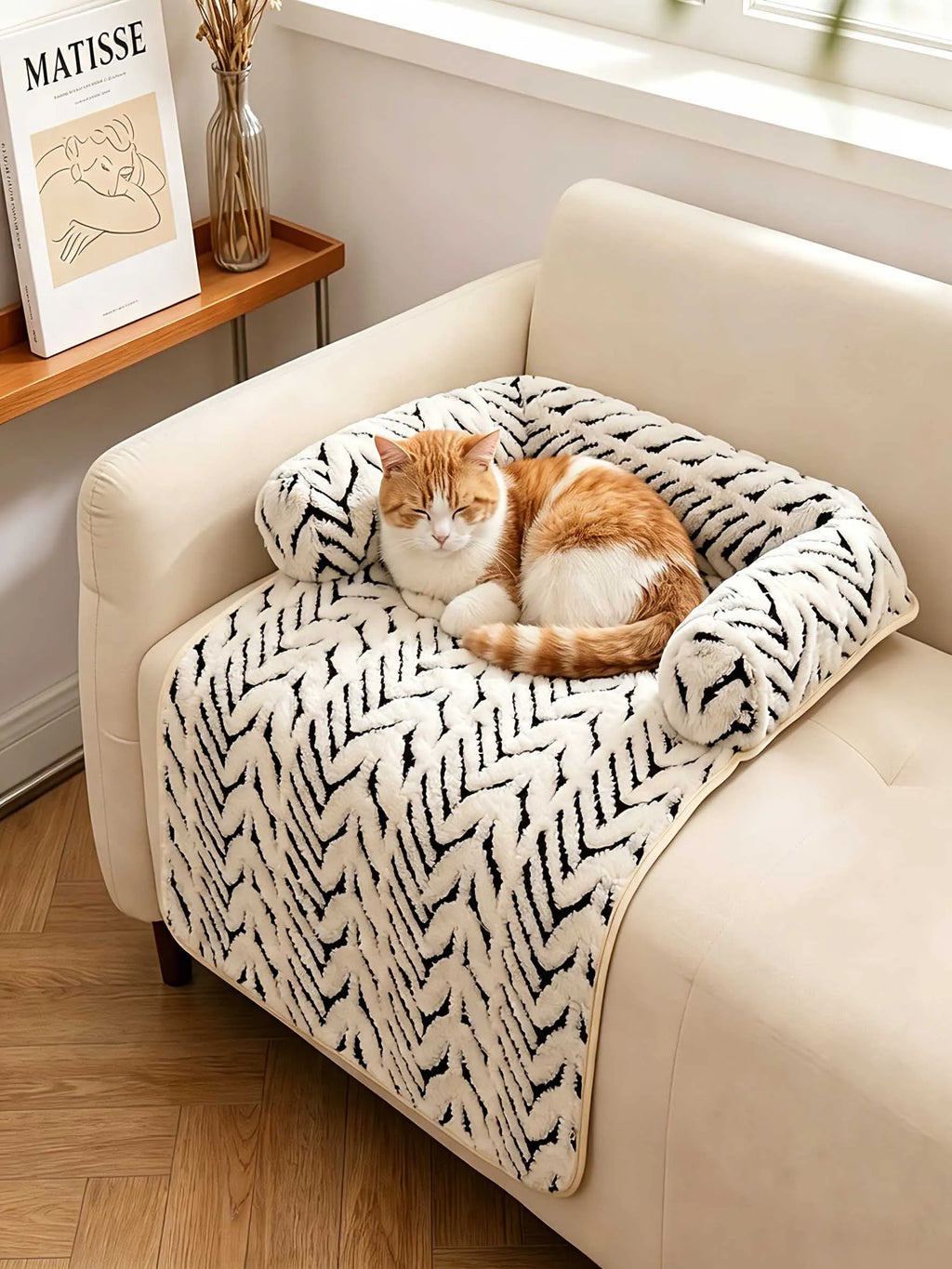Zebra Plush Bolster Sofa Bed for Cats & Dogs