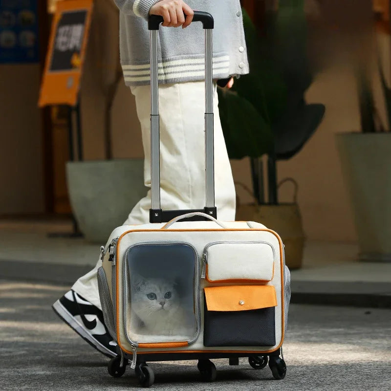 4-in-1 Pet Trolley Carrier Bag — Rolling Luggage Backpack for Cats & Small Dogs