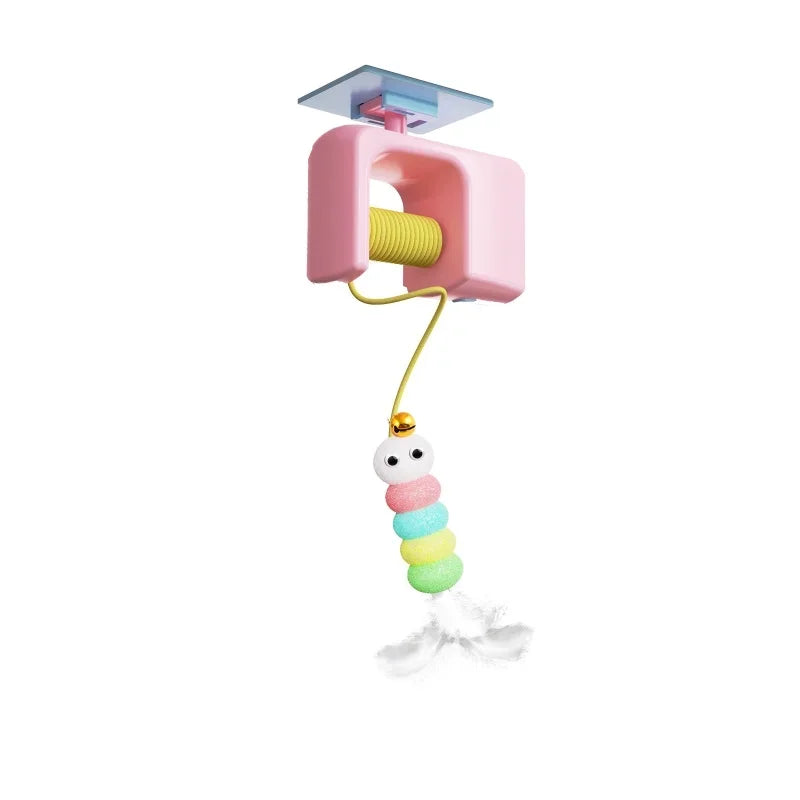 Toy with a pink base and colorful beads on a white background