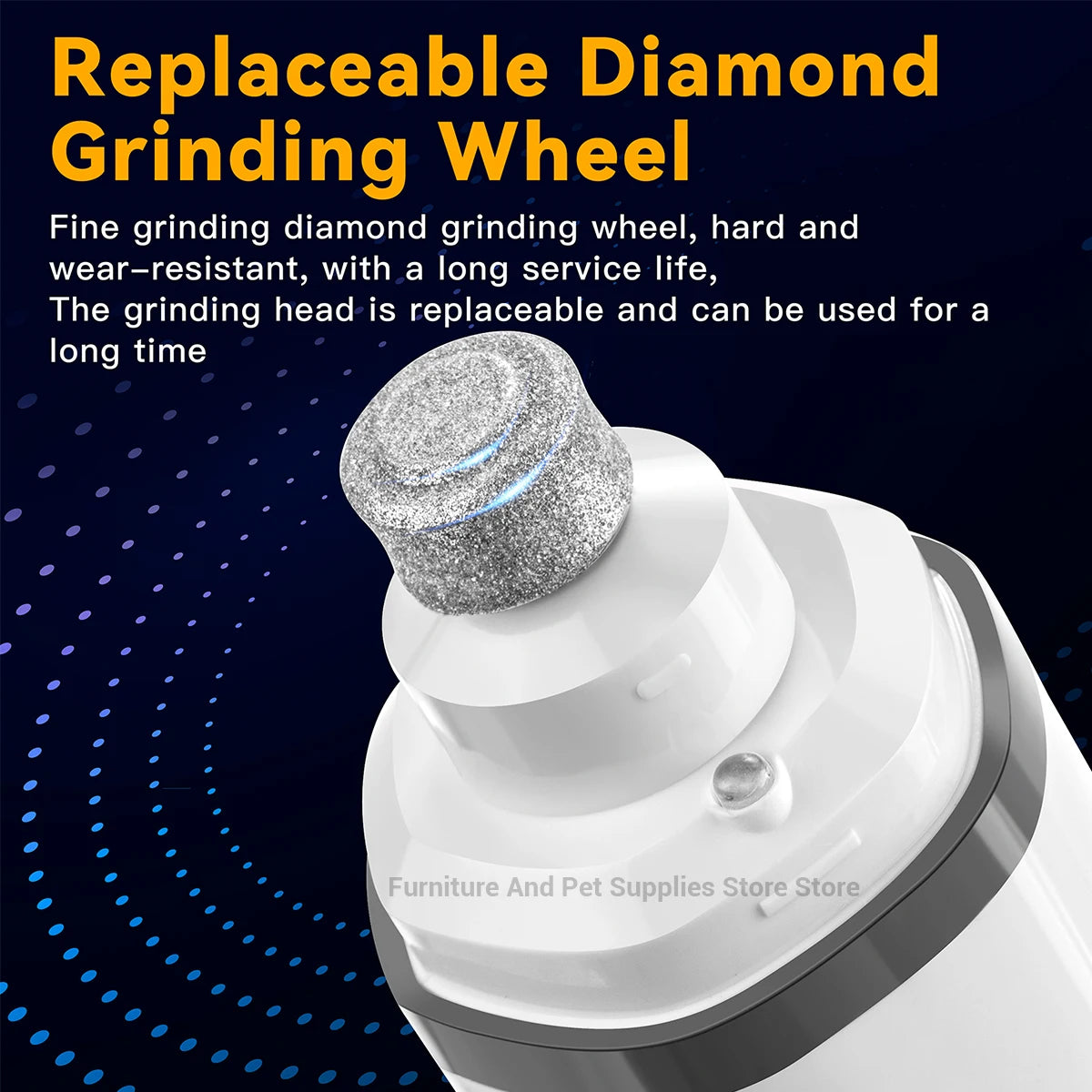 Replaceable diamond grinding wheel with text on a dark background