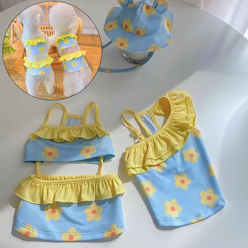 Sunny Paws Beach Set – 2-Piece Summer Dress & Cap for Small Dogs