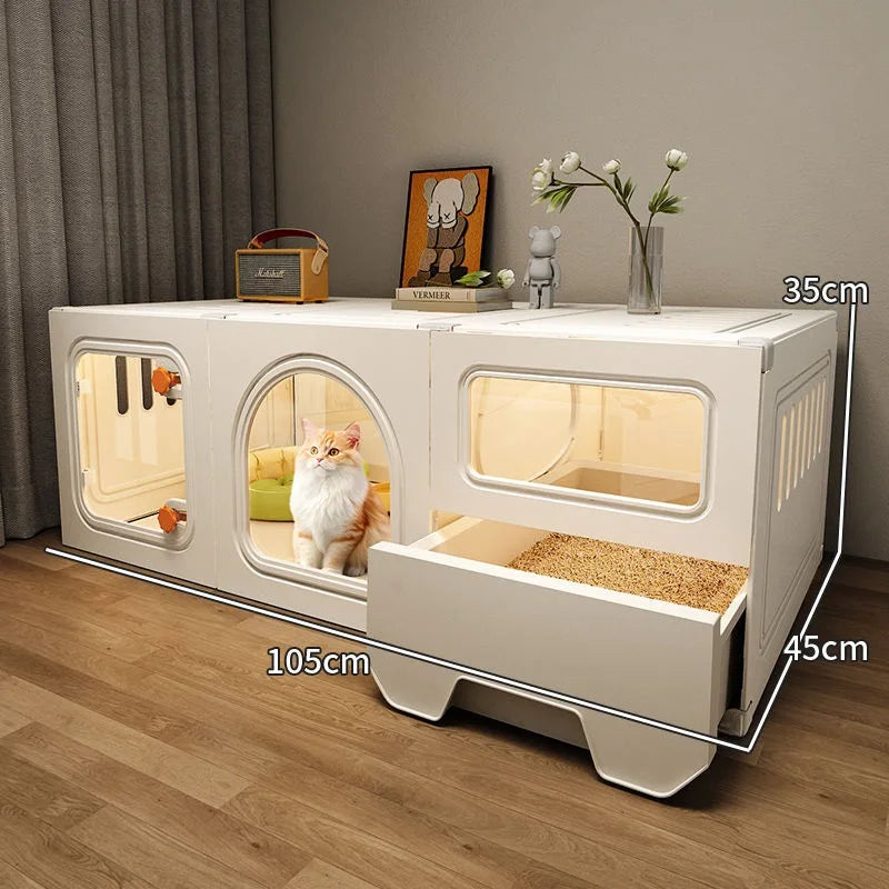 Indoor Cat Cage Villa with Integrated Litter Box | Wooden Cat House for Small Apartments