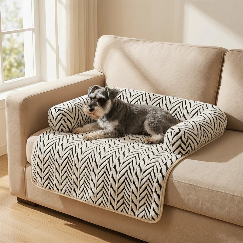 Zebra Plush Bolster Sofa Bed for Cats & Dogs