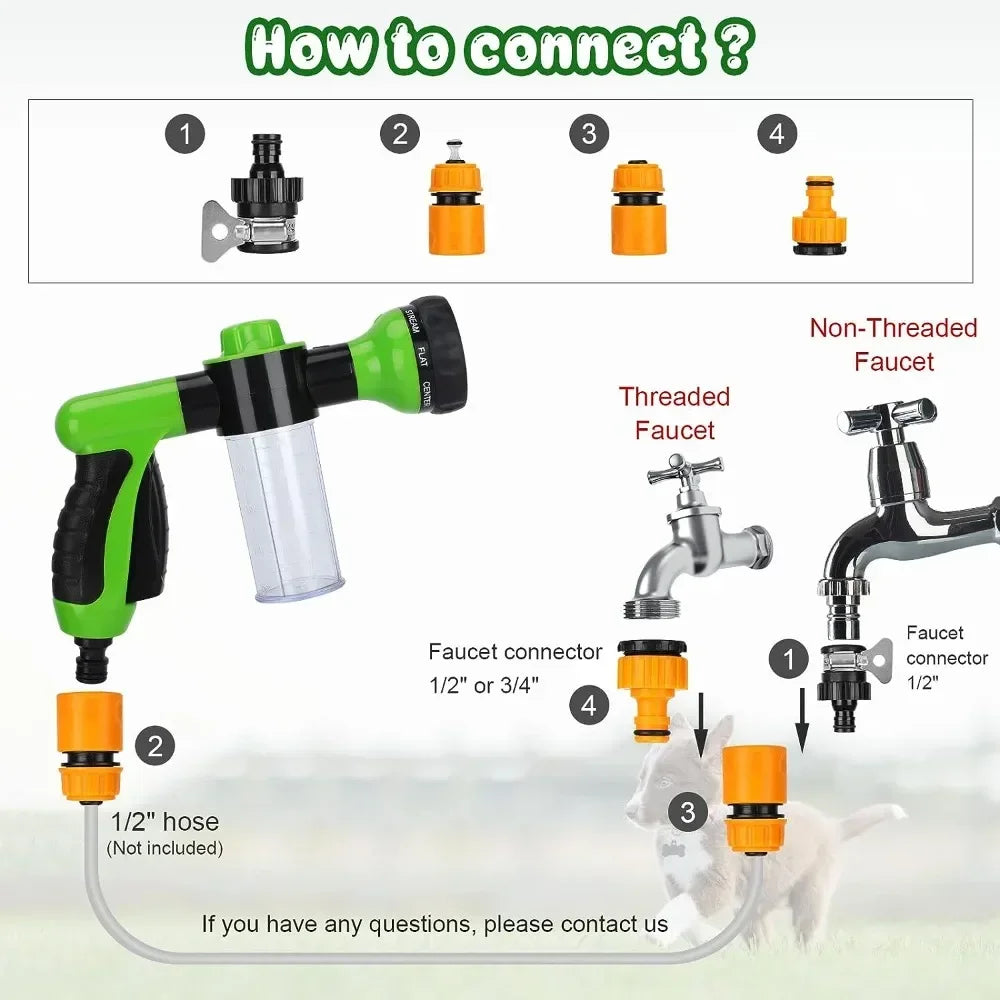 8-in-1 Pet Shower & Foam Spray Gun