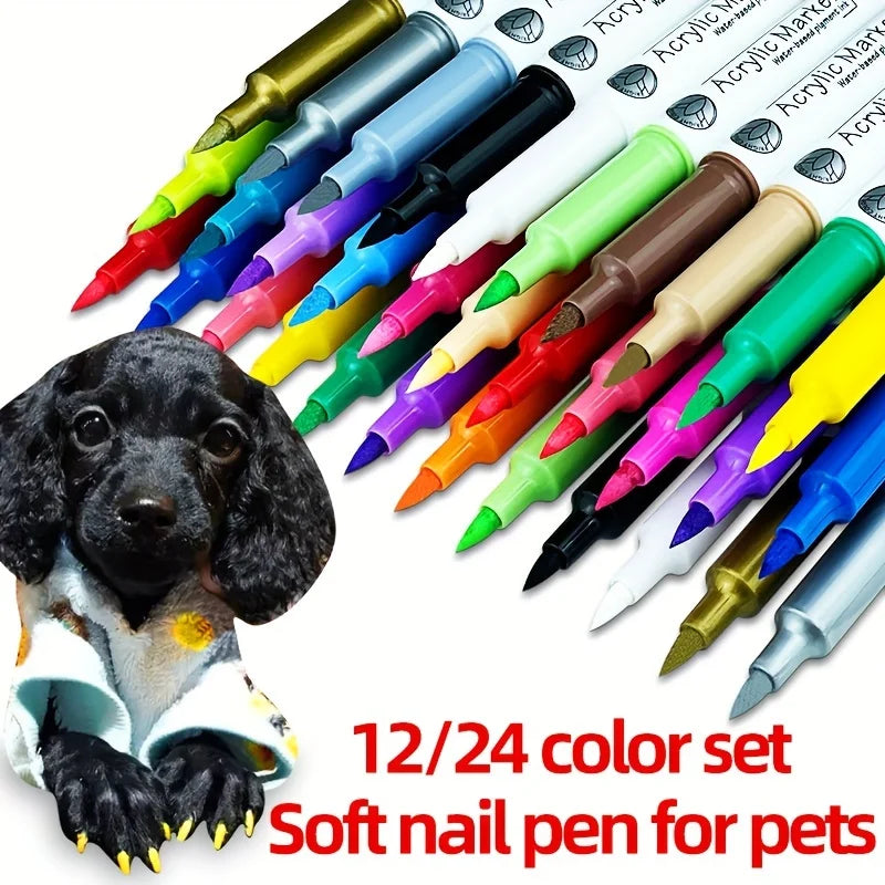 Pet Nail Polish Set for Dogs & Cats – 12/24 Colors DIY Nail Art Pen