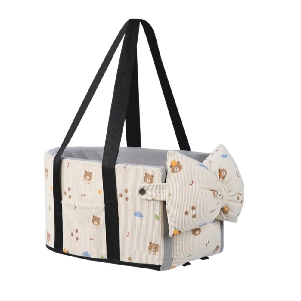 Cartoon Dog Car Seat with Safety Leash | Soft Corduroy Pet Booster Seat for Small Dogs
