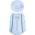 Light blue dog vest and hat set with 'Lucky Outdoor' branding on a white background