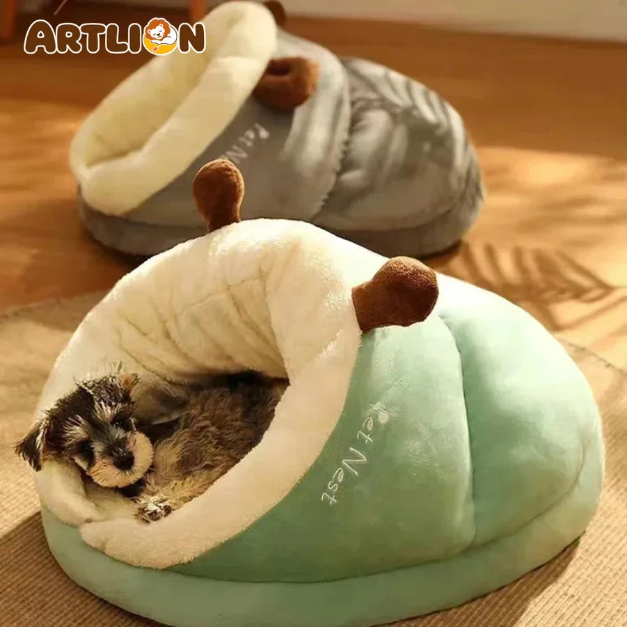 Soft Plush Pet Bed Sofa with Removable Cover – Warm Cozy Sleeping Nest for Dogs & Cats
