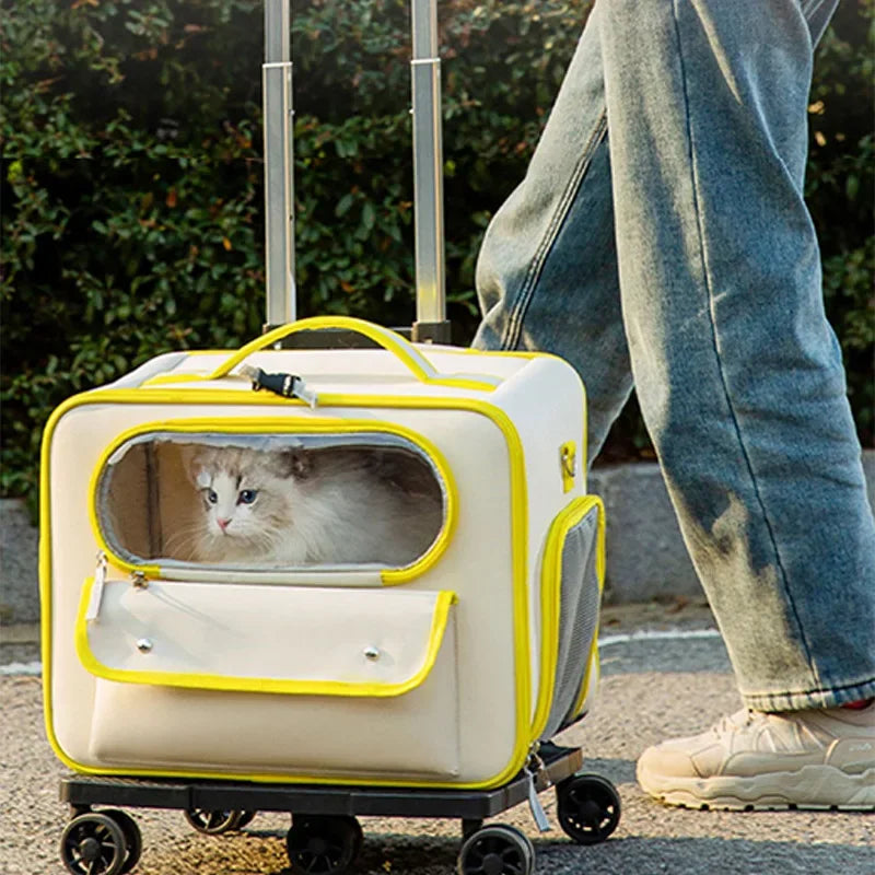 4-in-1 Pet Trolley Carrier Bag — Rolling Luggage Backpack for Cats & Small Dogs