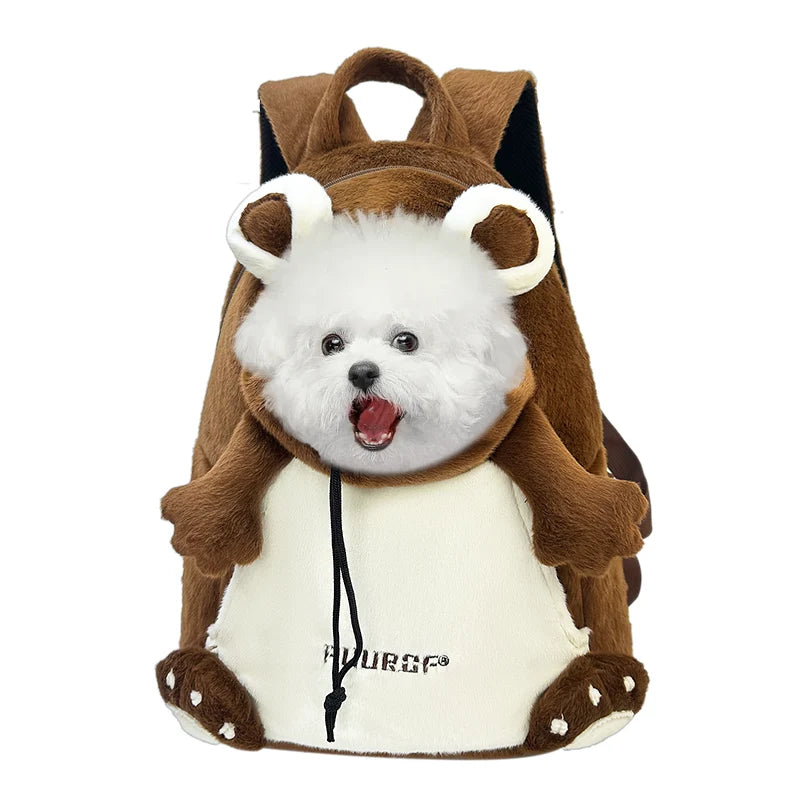 Backpack with a bear costume on a white background