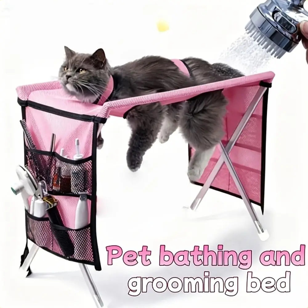 Folding Pet Grooming Hammock with Support Frame