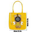 Yellow tote bag with a teddy bear dressed as a bee on the front, shown with black dimension lines and text indicating 40cm/15.7in width and height.