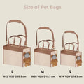 Three pet bags labeled L, M, and S with teddy bears inside on a beige background.