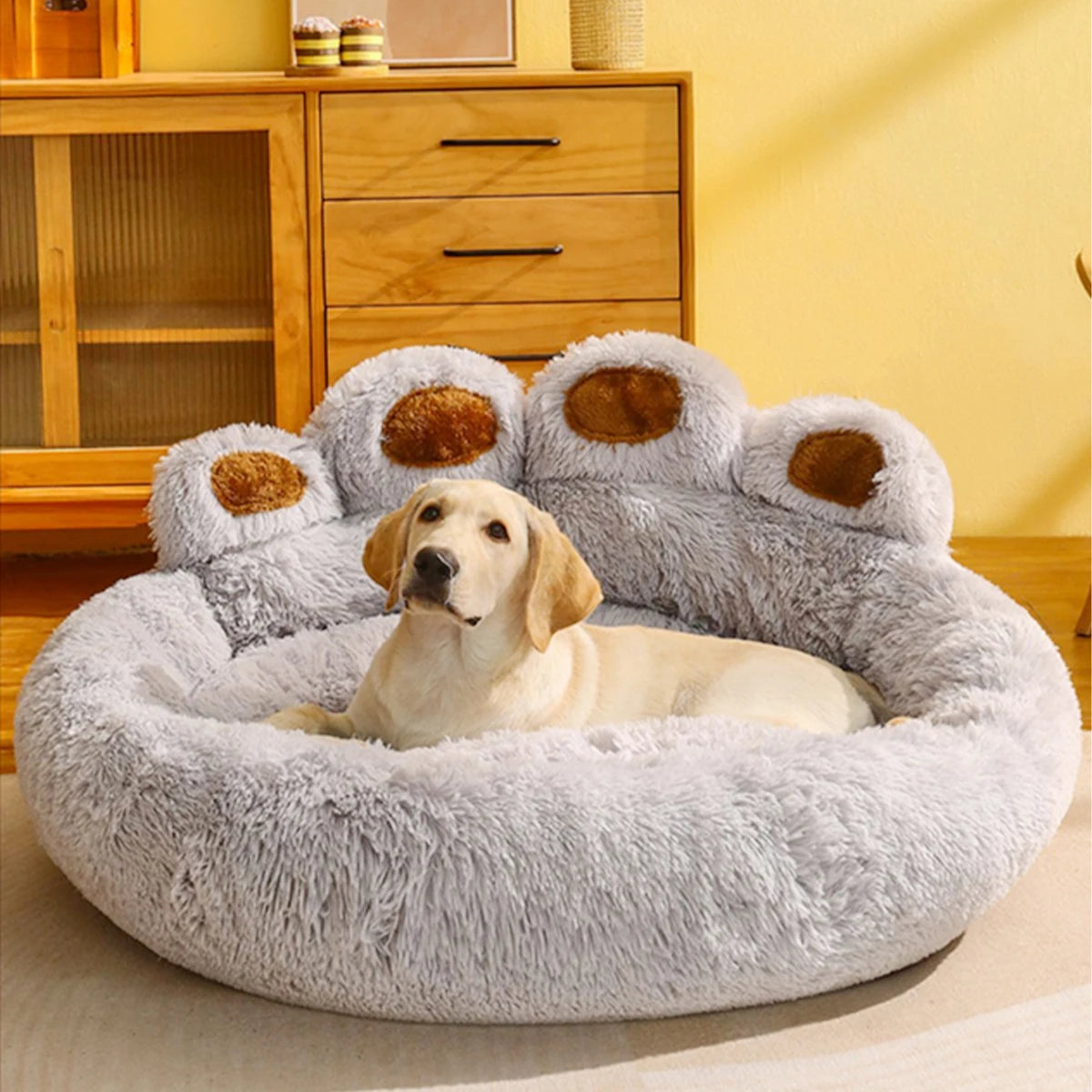 Fluffy Winter Dog Bed – Warm Bolster Sofa Kennel for Small to Large Dogs & Cats