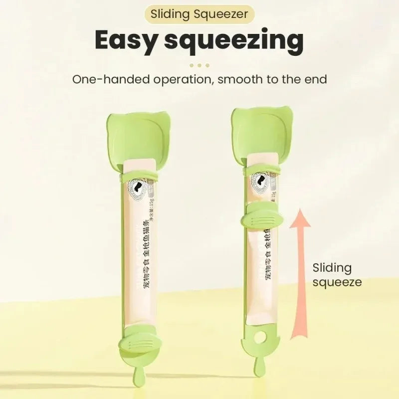 Green sliding squeezer with text on a white background