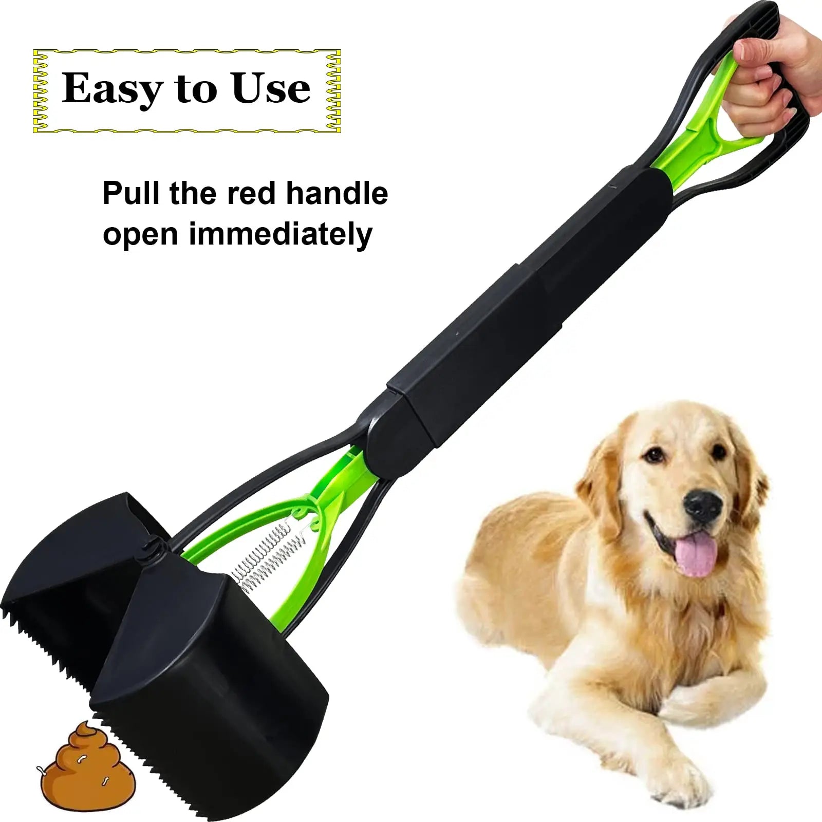 Foldable No-Bend Dog Poop Scooper – Long Handle Pet Waste Pickup Tool for Indoor & Outdoor Use