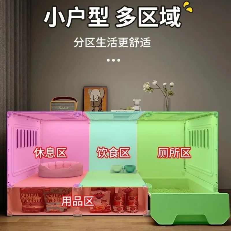 Indoor Cat Cage Villa with Integrated Litter Box | Wooden Cat House for Small Apartments