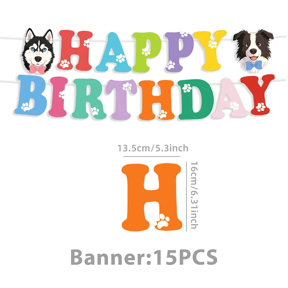 Dog Birthday Party Decoration Set – Banner, Balloons & Cake Decor for Pets
