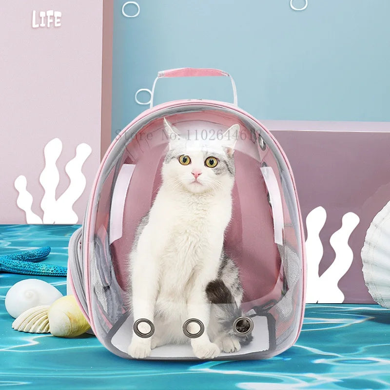 Space Capsule Pet Carrier Backpack — Transparent Breathable Travel Bag for Cats & Small Dogs