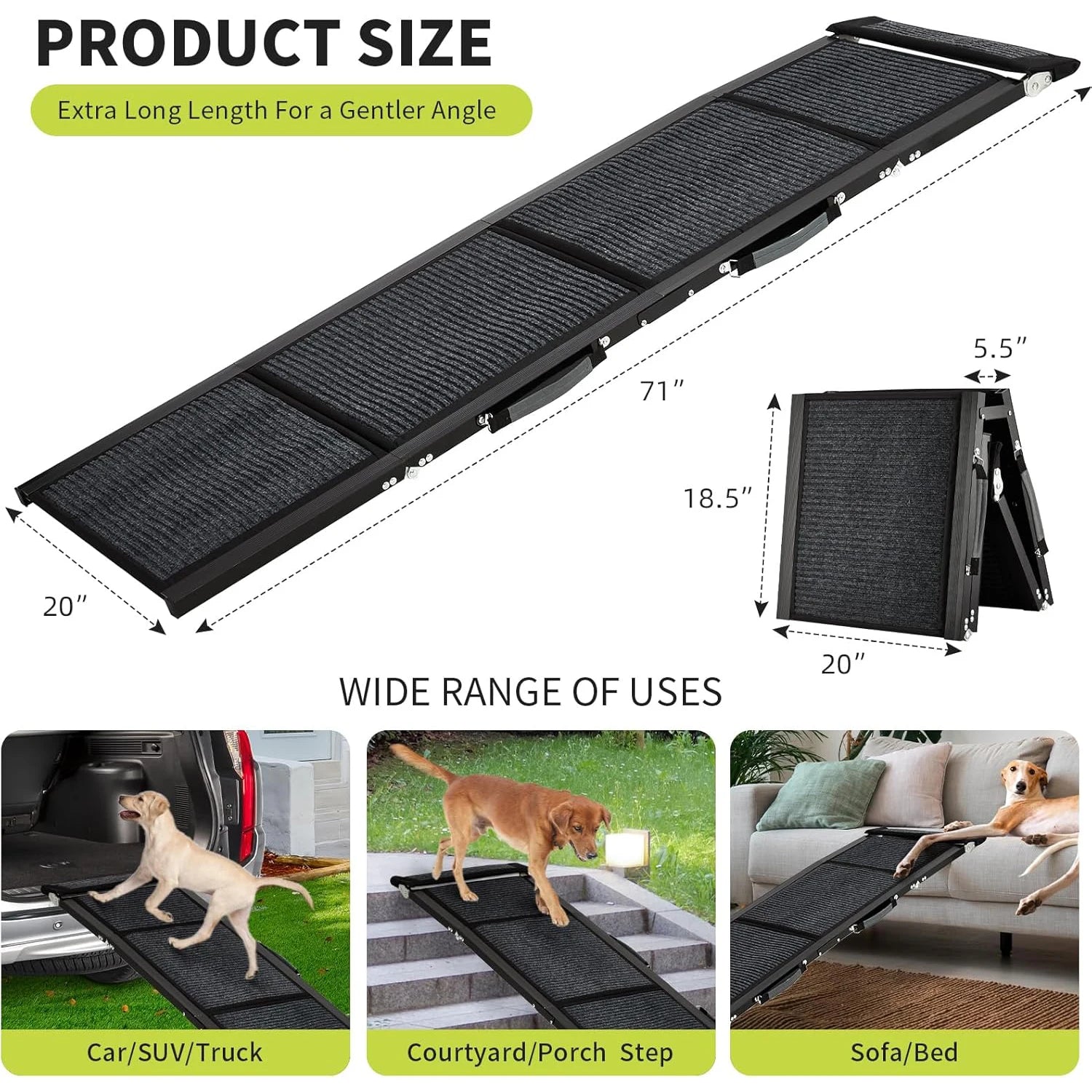 Folding Dog Car Ramp – Non-Slip, 250 LBS Capacity
