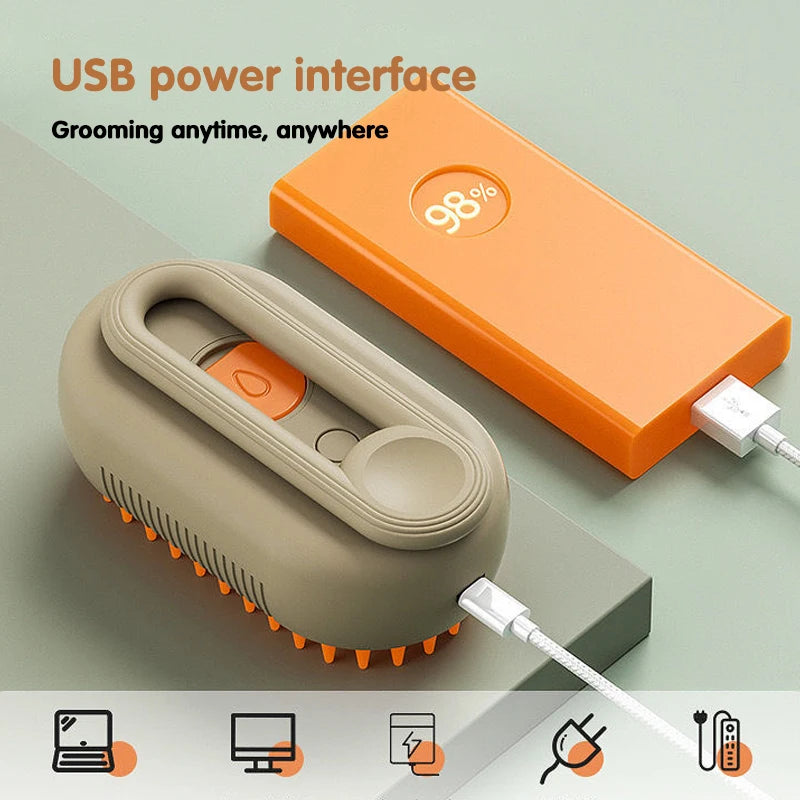 3-in-1 Electric Steam Pet Brush | Spray, Massage & Grooming Comb for Cats & Dogs