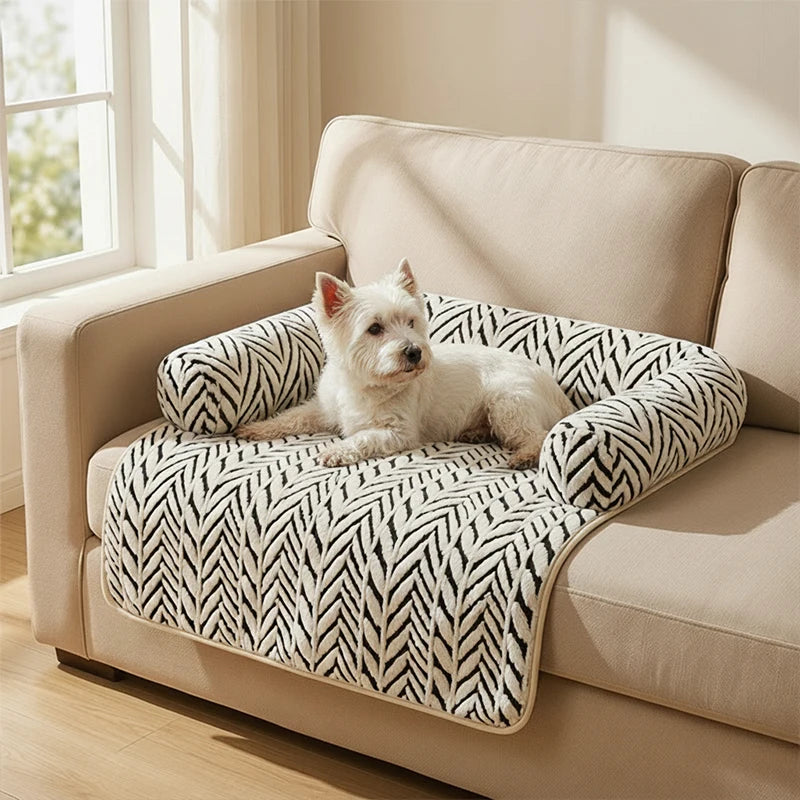 Zebra Plush Bolster Sofa Bed for Cats & Dogs