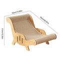 Wooden cat scratcher with dimensions on a white background